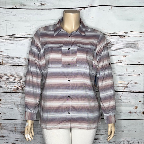 Columbia NWT Sz 1X Purple Stripe Pilsner Peak Long Sleeve Button Down Shirt Top - Picture 1 of 4